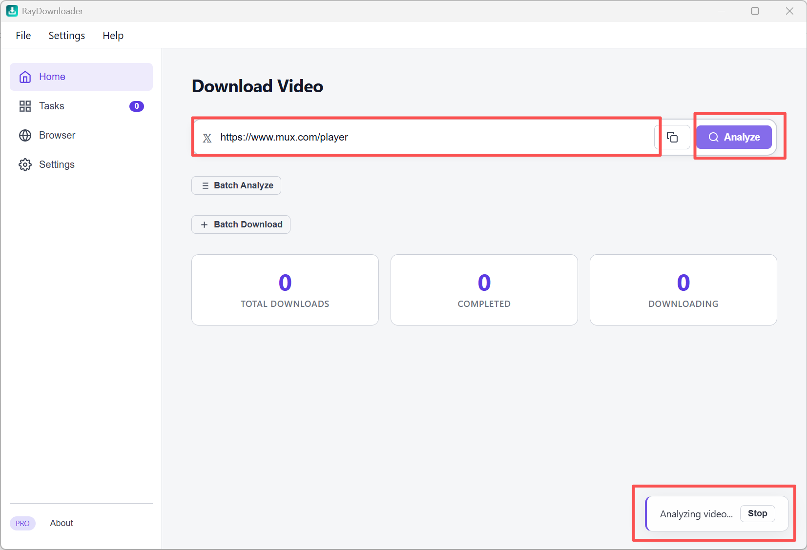 Paste video URL and click Analyze