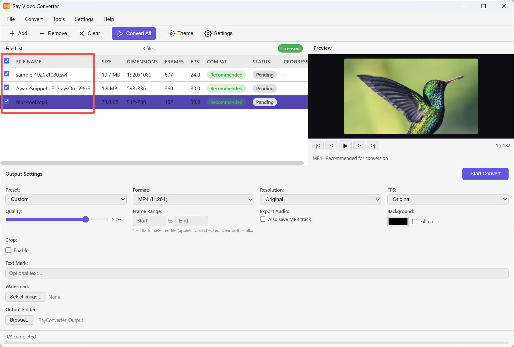 Ray Video Converter — file list and Add