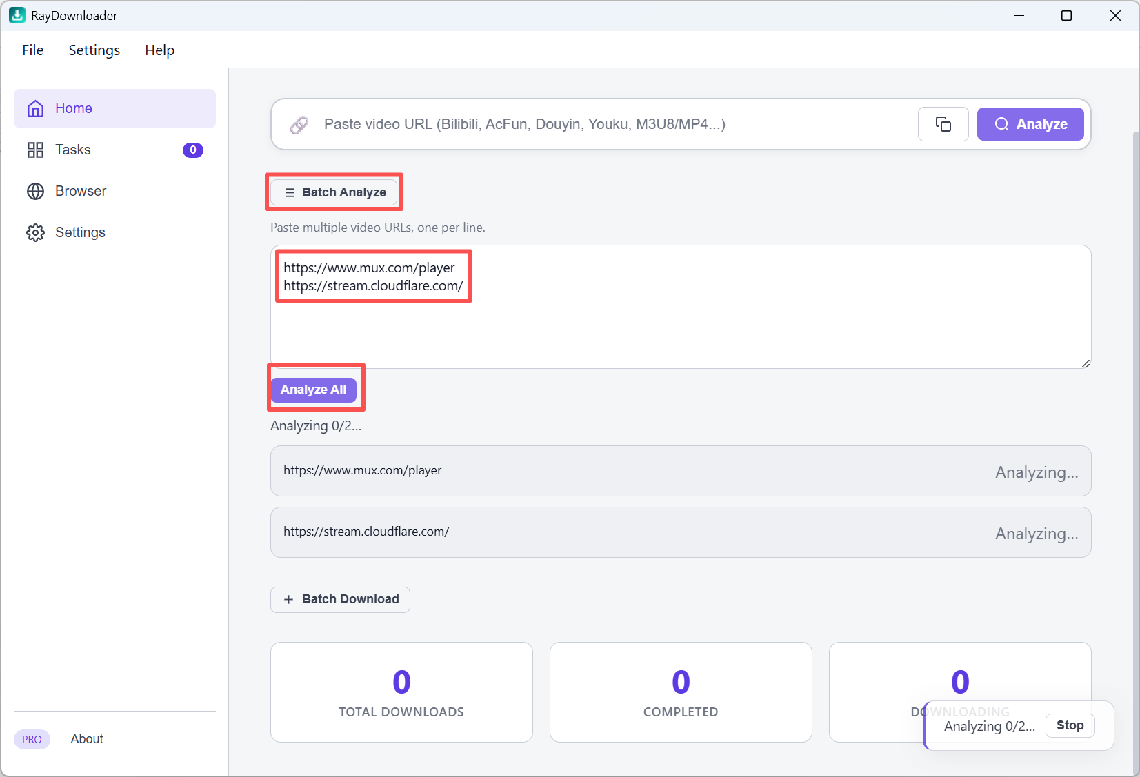 Batch Analyze: paste URLs and click Analyze All