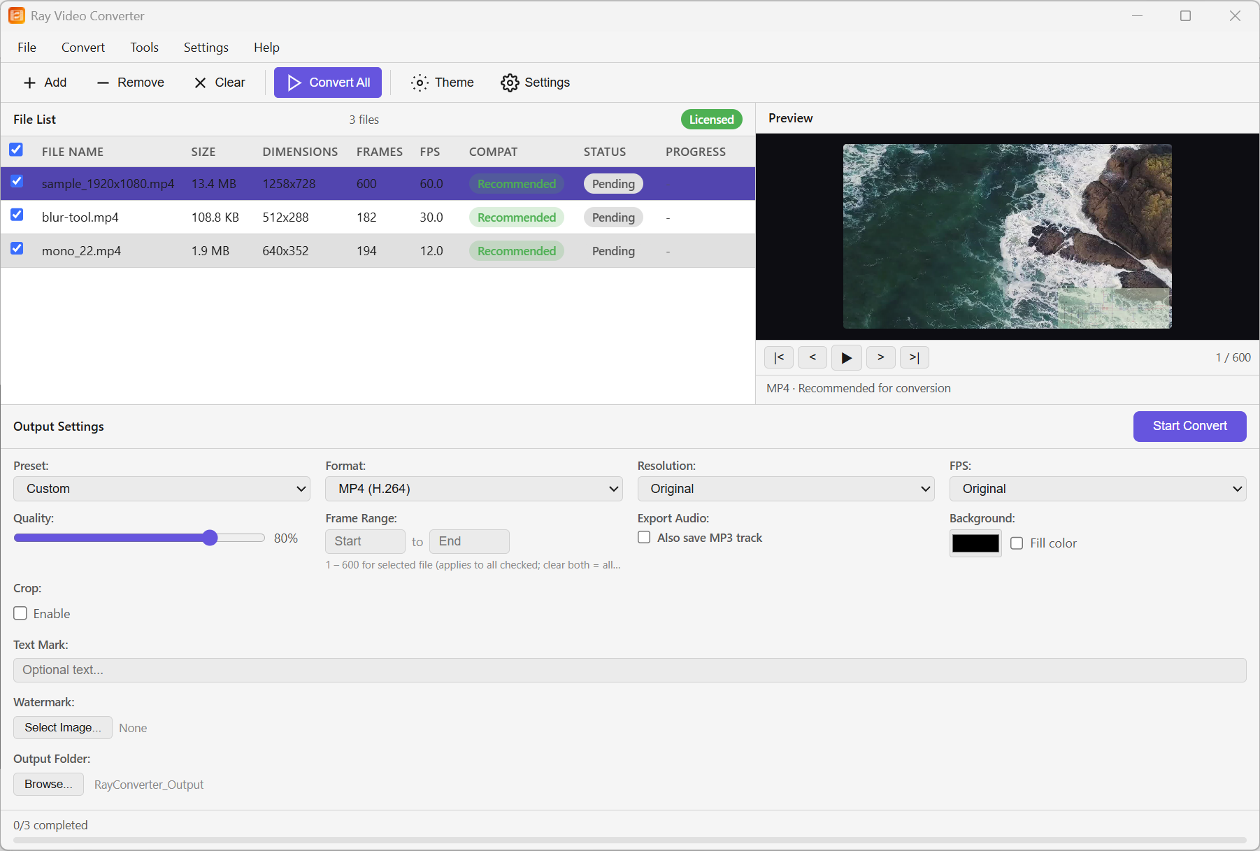 Ray Video Converter 鈥?file list and Add