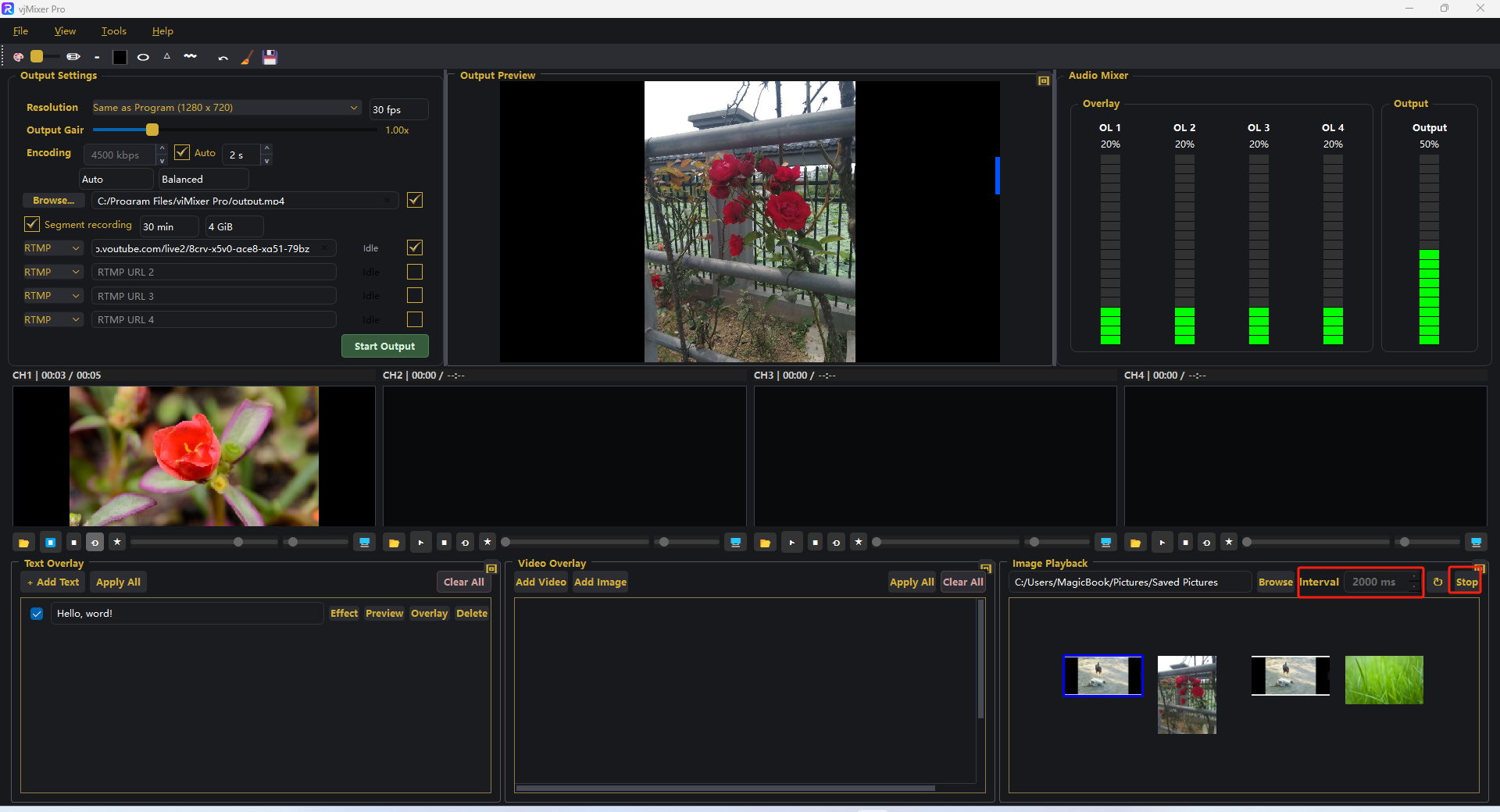 Slideshow running with Interval and Stop highlighted
