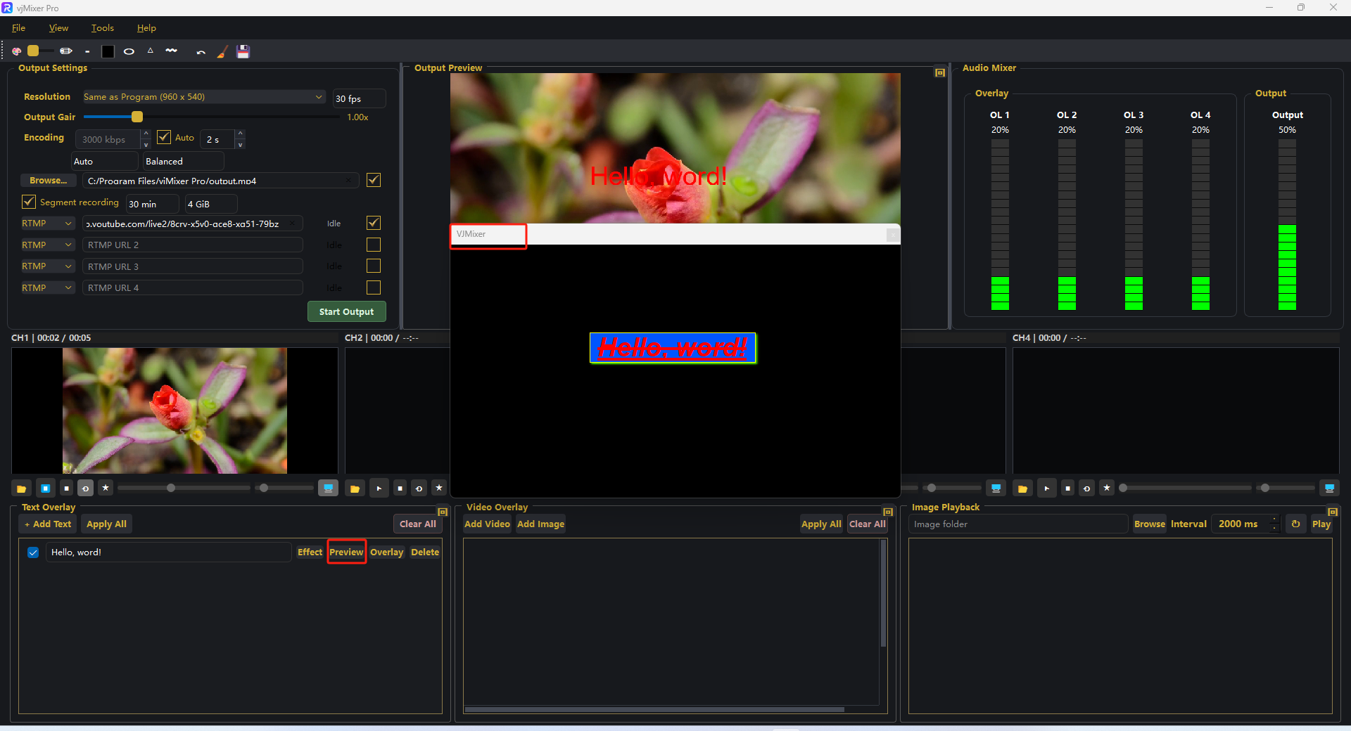 Floating preview window showing the styled title