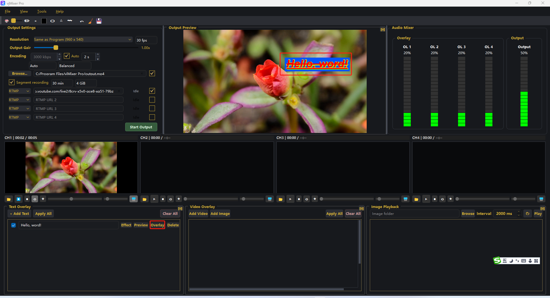 Title overlaid on the Output Preview with a position box