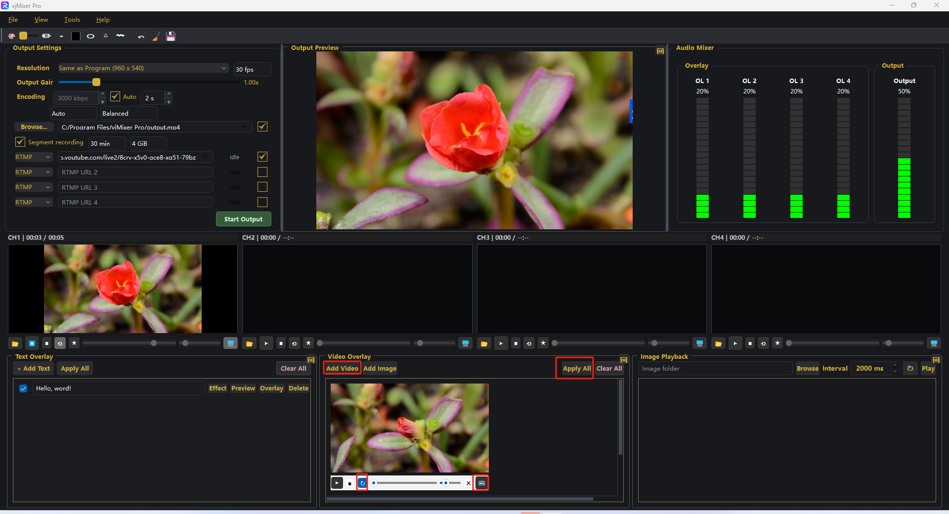 Video Overlay panel with an added video layer and its controls