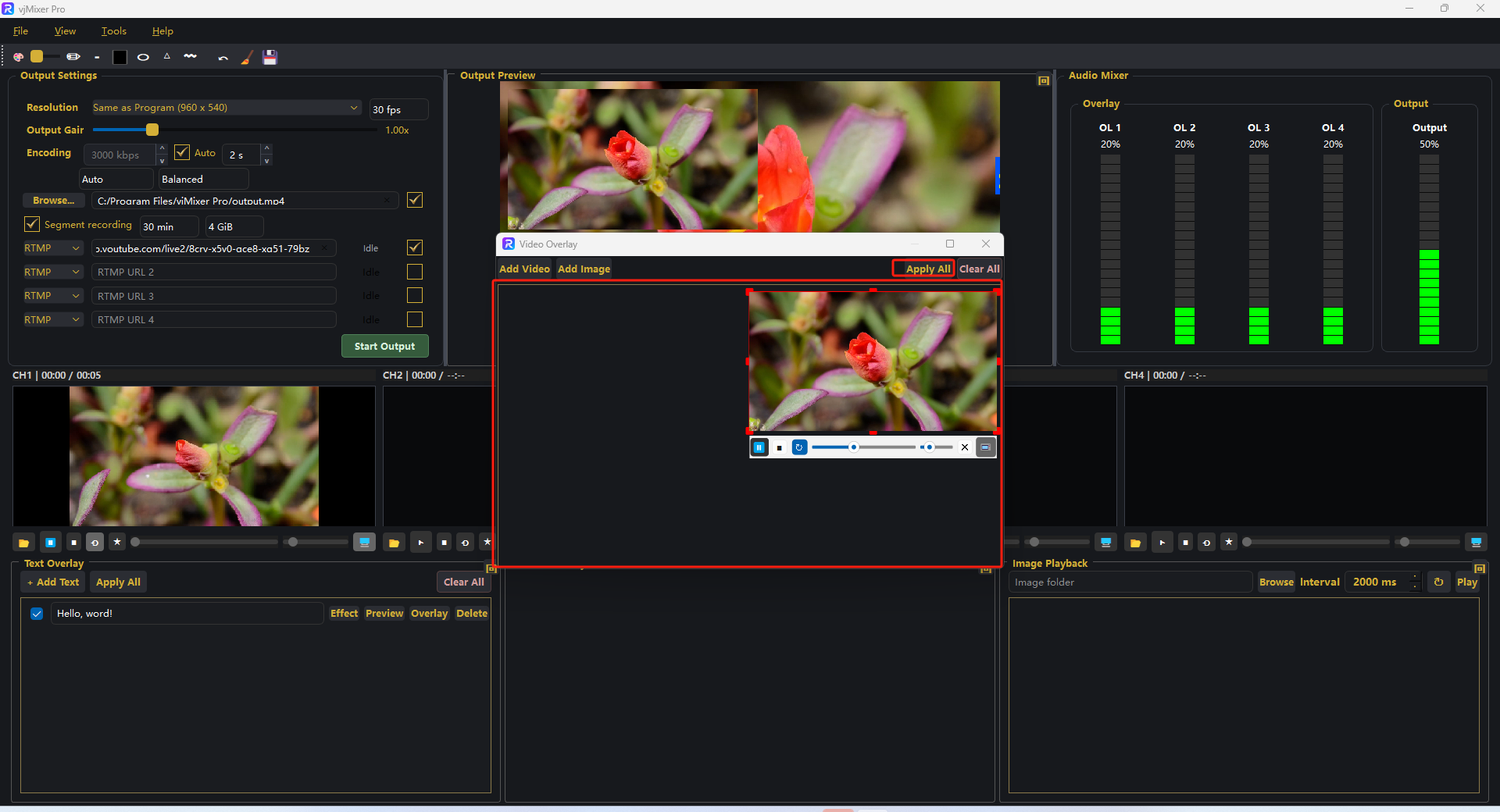 Floating Video Overlay window with resize handles on the layer