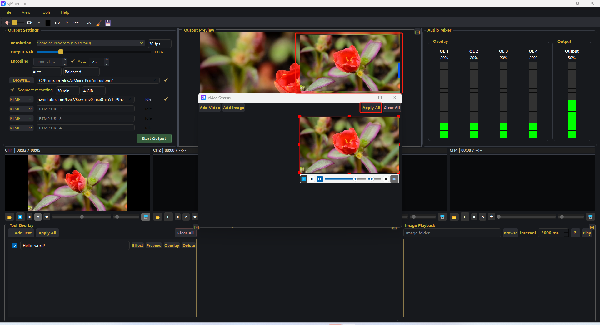 Video layer positioned in the top-right of the Output Preview